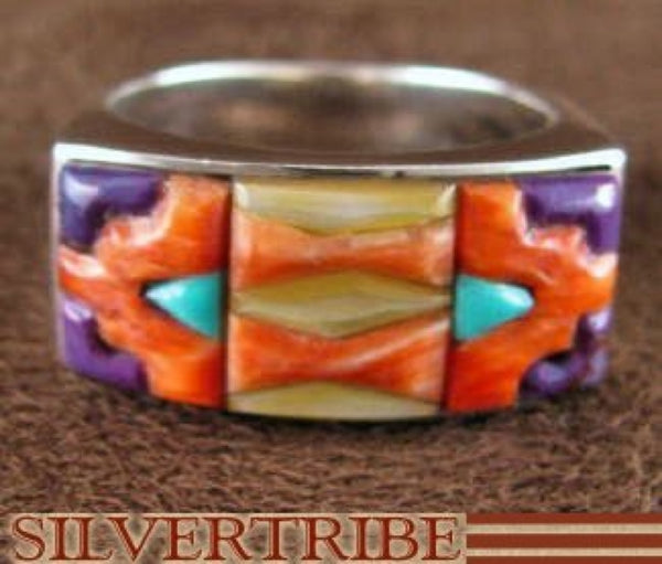 Multicolor Inlay Authentic Sterling Silver Ring Size 6-1/4 AS41259
